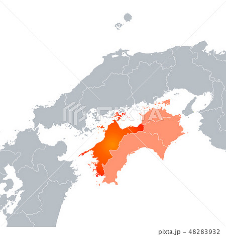 愛媛県地図と四国地方のイラスト素材 4932