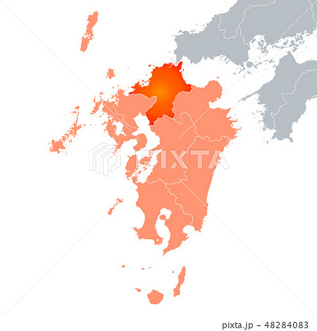 福岡県地図と九州地方のイラスト素材 4840