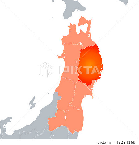 岩手県地図と東北地方のイラスト素材