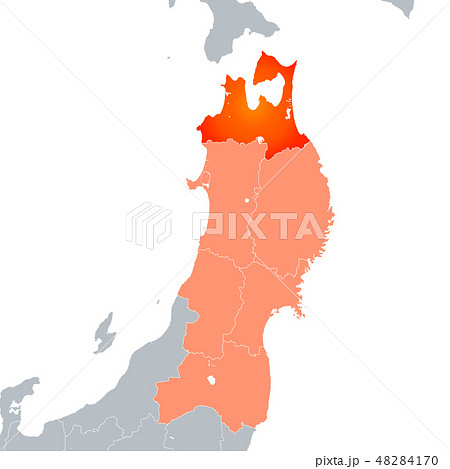 青森県地図と東北地方のイラスト素材