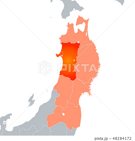 秋田県地図と東北地方のイラスト素材