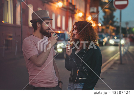 Loving couple of hipsters on date. 48287424
