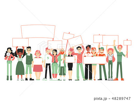 Vector angry men holding blank placard above head 48289747