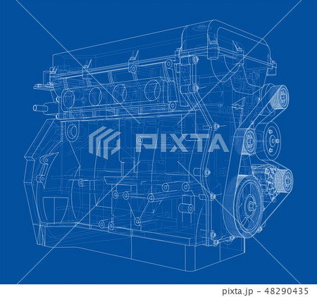 Engine sketch. Vector rendering of 3d 48290435