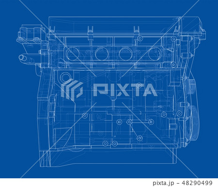 Engine sketch. Vector rendering of 3d Engine sketch. Vector rendering of 3d 48290499