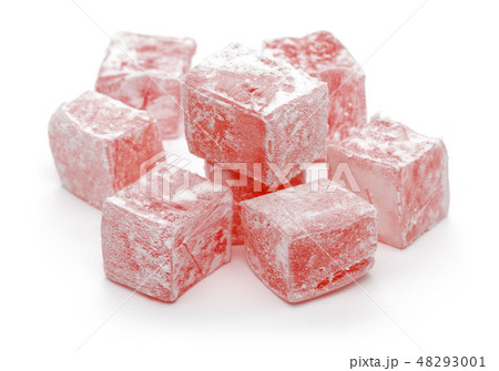 Red Turkish delights isolated on white 48293001