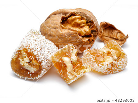 Turkish delight with walnut isolated on white 48293005