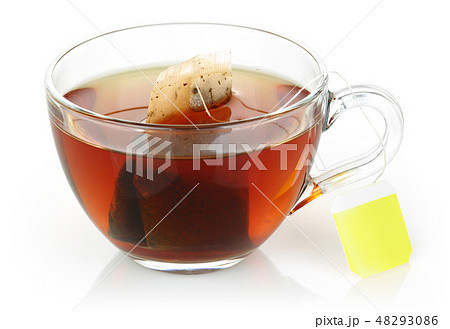 Tea in a glass cup isolated on white 48293086