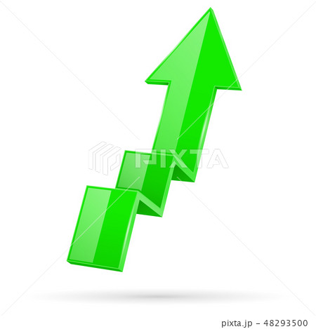 Green indication arrow. Moving up 3d financinal sign 48293500