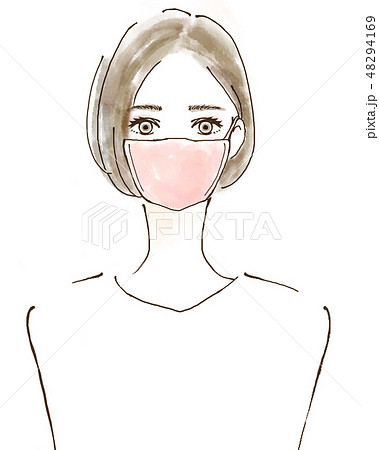 ウィルス対策 マスクをつける女性 花粉 ピンクのイラスト素材