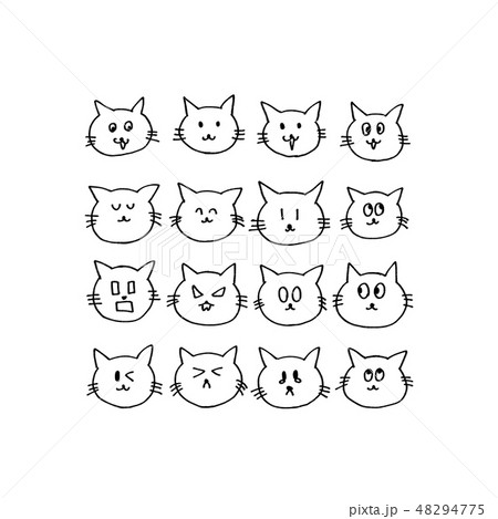 猫の喜怒哀楽表情パターンセット 線画 のイラスト素材