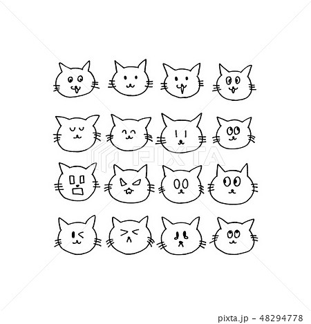 猫の喜怒哀楽表情パターンセット　　　【モノクロ】 48294778
