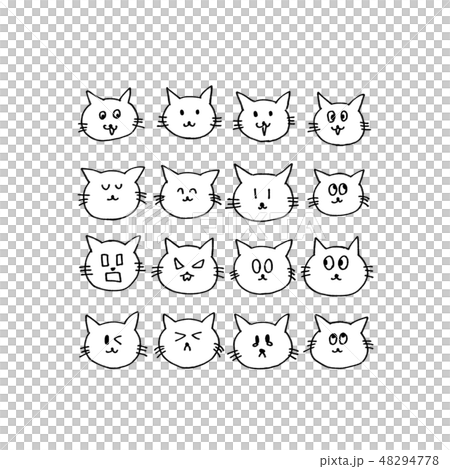 猫の喜怒哀楽表情パターンセット　　　【モノクロ】 48294778