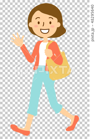 Gw Adult Female Hand Waving Handbag Whole Body Stock Illustration