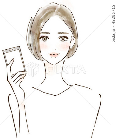 スマホ　女性　人物　イラスト　携帯電話　アプリ 48295715