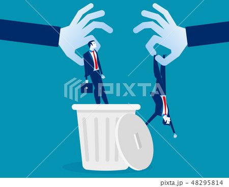 Layoff. Manager dropped staff into trashcan. Layoff. Manager dropped staff into trashcan. 48295814