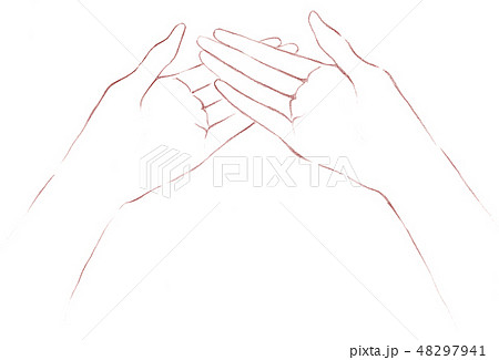 重ねた両手のひら 手の平にのせる 白い手 アナログ線画のイラスト素材