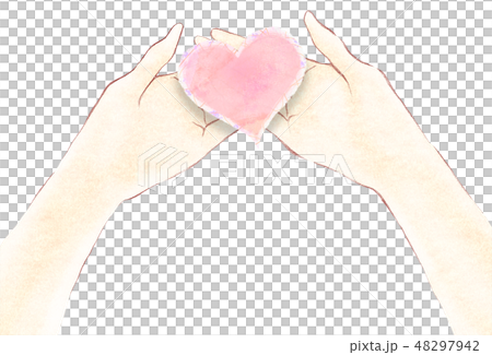 優しいピンクのハート 愛を授かる両手 気持ちを差し出す手 優しいピンクのハート 愛を授かる両手 気持ちを差し出す手 48297942