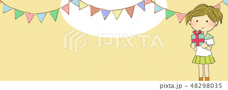 女の子　ポスター　かわいい　カラフル　ガーランド　プレゼント　コピースペース 48298035