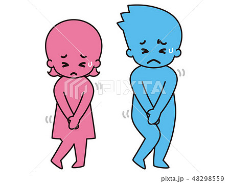 トイレを我慢する男女のシルエット トイレを我慢する男女のシルエット 48298559