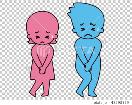 トイレを我慢する男女のシルエット トイレを我慢する男女のシルエット 48298559