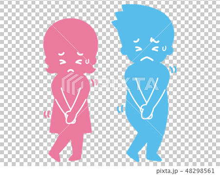 トイレを我慢する男女のシルエット 48298561