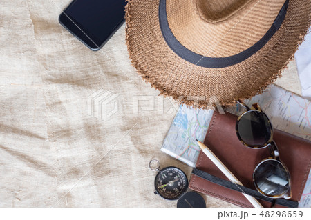 Summer brown panama straw hat,mobile,sunglasses Summer brown panama straw hat,mobile,sunglasses 48298659