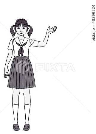 左手を上げる女子高生 ｂ モノクロ のイラスト素材