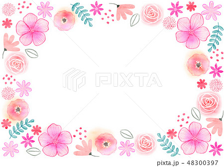 花のフレーム ピンク系のイラスト素材 48300397 Pixta