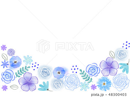 花のフレーム ブルー系のイラスト素材