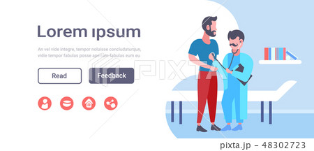 male doctor examining male patient by stethoscope checking heart beat or breath medicine healthcare 48302723