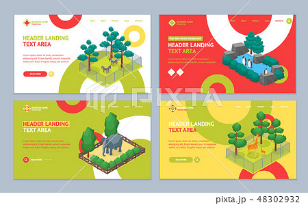 Zoo Concept Landing Web Page Template Set 3d Isometric View. Vector 48302932