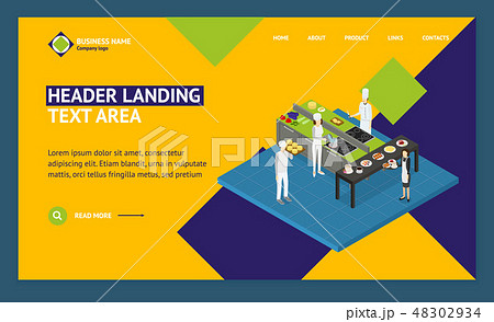 Restaurant Kitchen Interior Landing Web Page Template Isometric View. Vector 48302934
