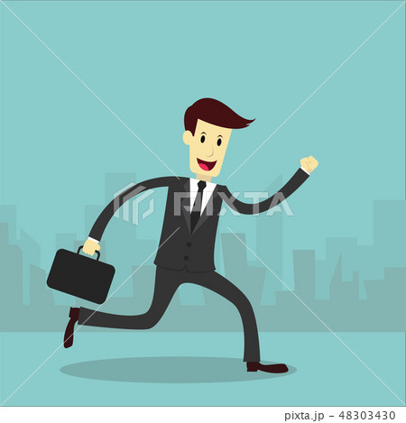 Businessman running with city background Businessman running with city background 48303430