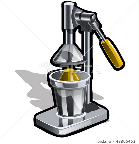 Manual juice squeezer for citrus fruits isolated on white background. Vector cartoon close-up 48305453