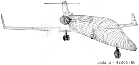 Passenger airplane. Vector wireframe concept. Blue purple. Created illustration of 3d 48305786