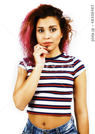 young happy smiling latin american teenage girl emotional posing isolated on white backgrond 48306465