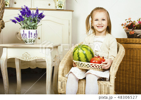 little cute girl playing at home, lifestyle people concept 48306527