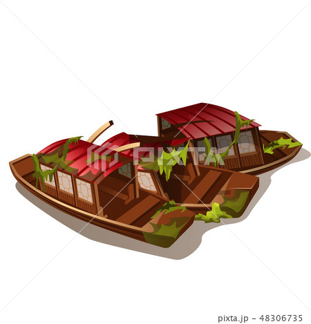 The wreckage of destroyed boats overgrown with ooze isolated on white background. Vector cartoon The wreckage of destroyed boats overgrown with ooze isolated on white background. Vector cartoon 48306735