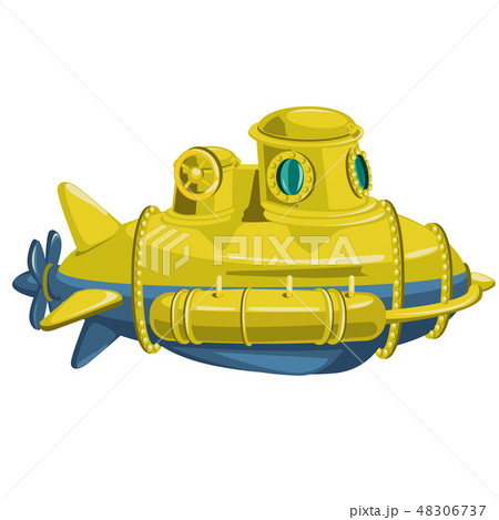 Yellow submarine isolated on white background. Vector cartoon close-up illustration. 48306737