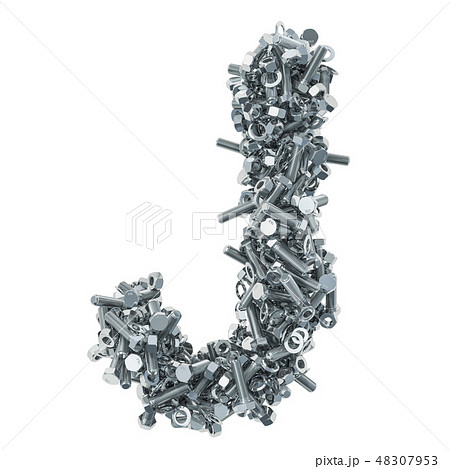 Alphabet letter J from bolts, nuts and washers 48307953