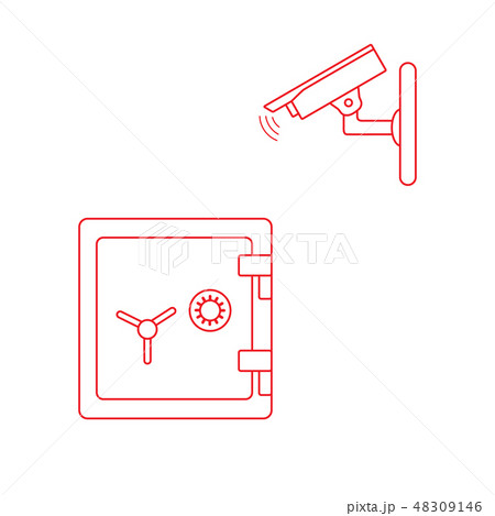 Vector illustration with security camera and safe Vector illustration with security camera and safe 48309146