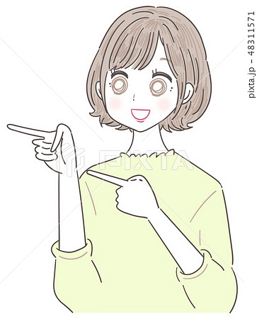 若い女性 女の子 指さしのイラスト素材