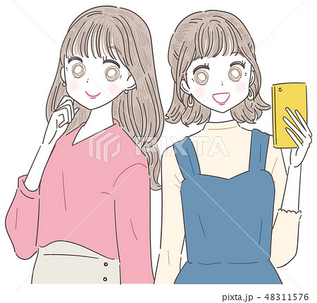 若い女性 女の子 2人のイラスト素材 48311576 Pixta