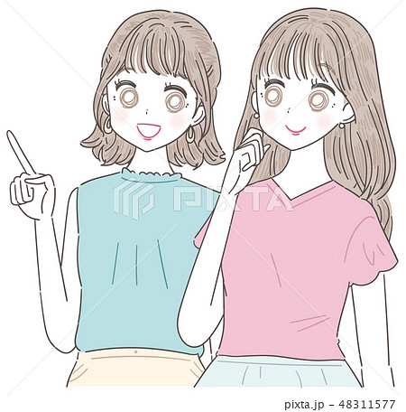 若い女性 女の子 2人 夏のイラスト素材