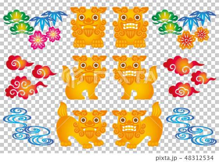 沖縄 紅型 シーサー イラストのイラスト素材