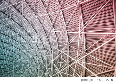 Modern interior architecture of metal steel roof. Modern interior architecture of metal steel roof. 48313516