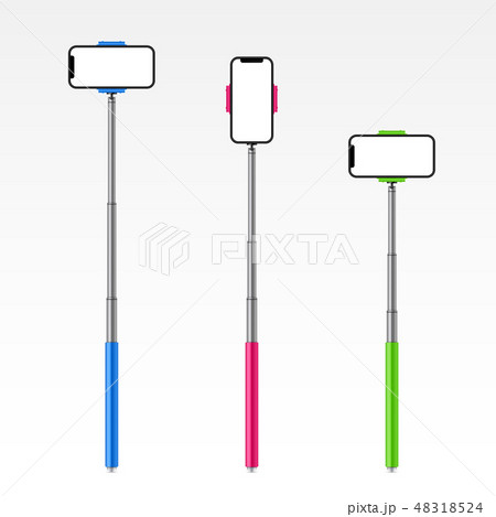 Creative vector illustration of monopod selfie stick with phone, smartphone isolated on transparent Creative vector illustration of monopod selfie stick with phone, smartphone isolated on transparent 48318524