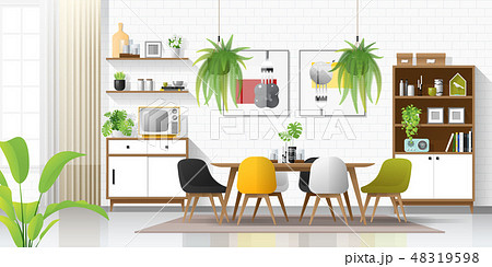 Interior background with modern dining roomのイラスト素材 [48319598] - PIXTA
