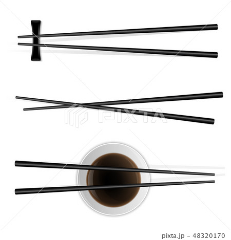 Creative vector illustration of sushi food chopsticks set with soy sauce isolated on transparent 48320170